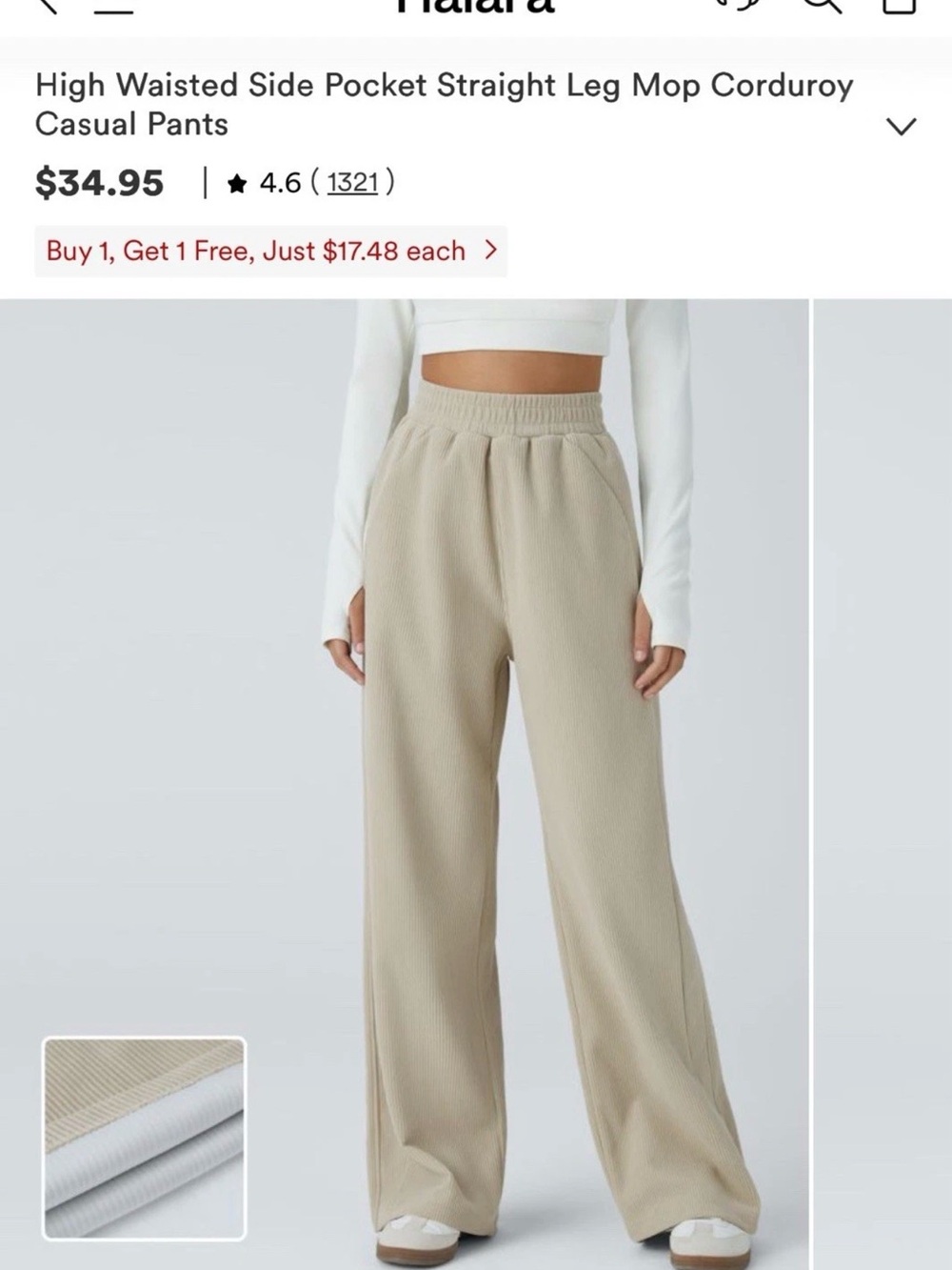 HALARA High-Waisted Straight Leg Corduroy Pants in Beige